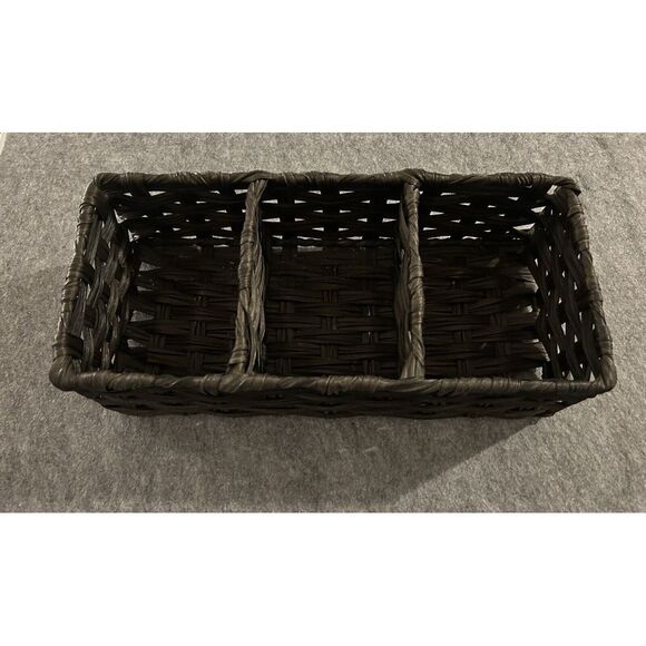 Wicker Dark Brown 3 Compartment Basket, Storage, Bath Nursery 14x6x4" - Picture 1 of 9